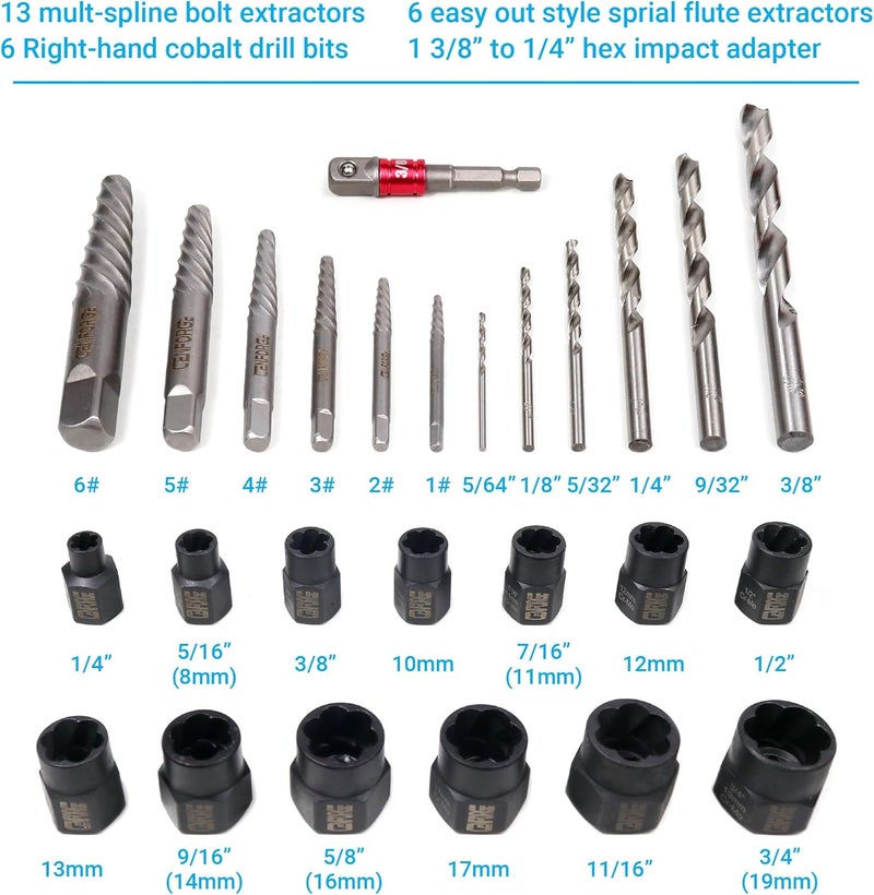 CENFORGE 26-Piece Multi-Size Bolt Extractor Set, Spiral Screw Extractor, Bolt Extractor Set, with Right Hand Drill Bit, Stripped Bolt Remover, Borken Bolt Extractor Kit for Removing Nuts Bolts - Image 2